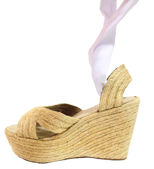 White Ankle Strap Wedges Size 39