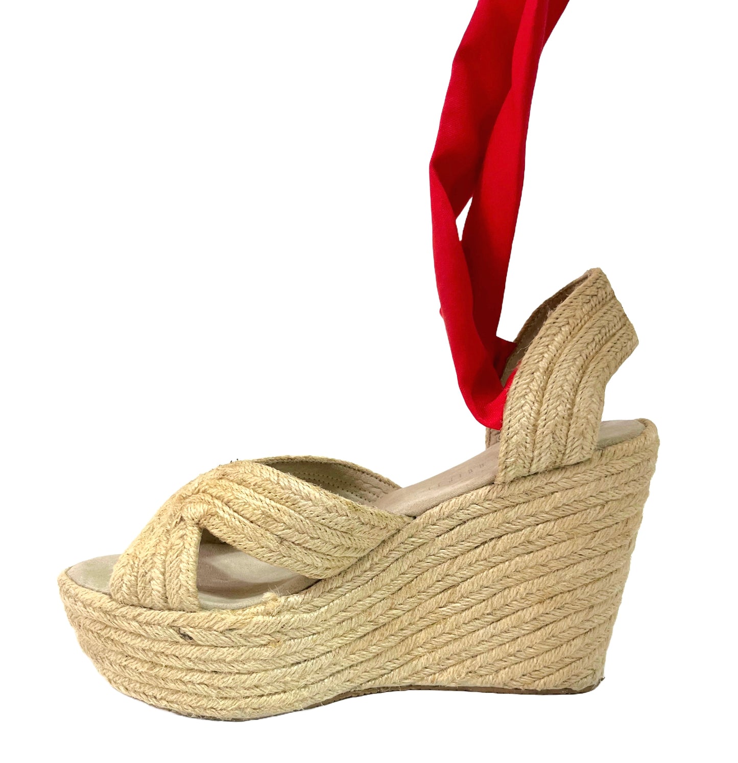 Plataformas rojas de amarrar al tobillo talla 39